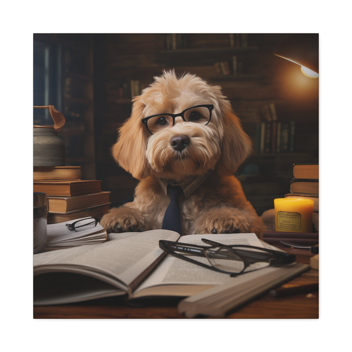 Librarian Doodle creating the world's first dog-to-human universal translator device  (Matte Canvas)