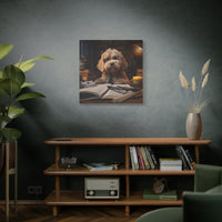 Load image into Gallery viewer, Librarian Doodle creating the world's first dog-to-human universal translator device  (Matte Canvas)

