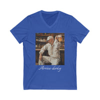 Load image into Gallery viewer, "Arrive-dorky" Jest In Bad Taste original (Unisex V-Neck Tee)
