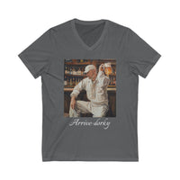 Load image into Gallery viewer, "Arrive-dorky" Jest In Bad Taste original (Unisex V-Neck Tee)
