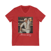 Load image into Gallery viewer, "Arrive-dorky" Jest In Bad Taste original (Unisex V-Neck Tee)
