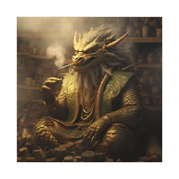 Load image into Gallery viewer, Dragon smoking a cigar on pile of gold (Matte Canvas)
