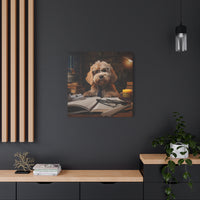 Load image into Gallery viewer, Librarian Doodle creating the world's first dog-to-human universal translator device  (Matte Canvas)
