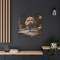 Load image into Gallery viewer, Librarian Doodle creating the world's first dog-to-human universal translator device  (Matte Canvas)

