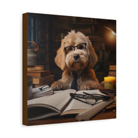 Load image into Gallery viewer, Librarian Doodle creating the world's first dog-to-human universal translator device  (Matte Canvas)
